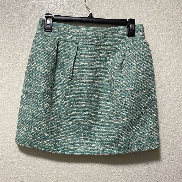 zara mini skirt small S green tweeted pockets textured weave chic made spain an - Picture 1 of 10